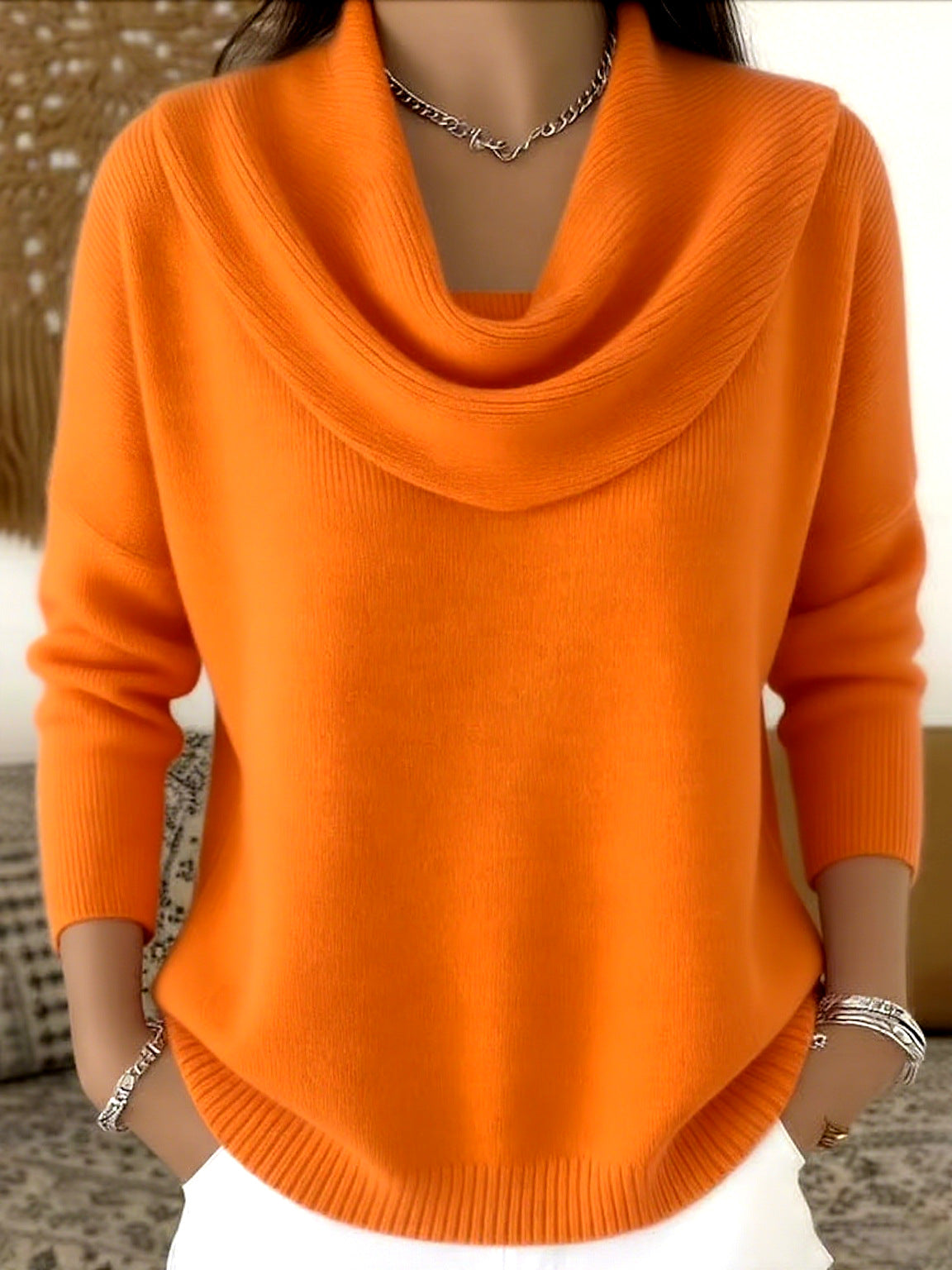 Joelle Draped Neck Sweater - Orange