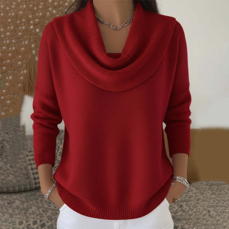 Joelle Draped Neck Sweater - Red