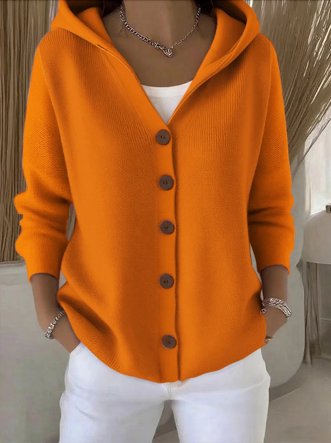 Rosie Hooded Cardigan - Orange