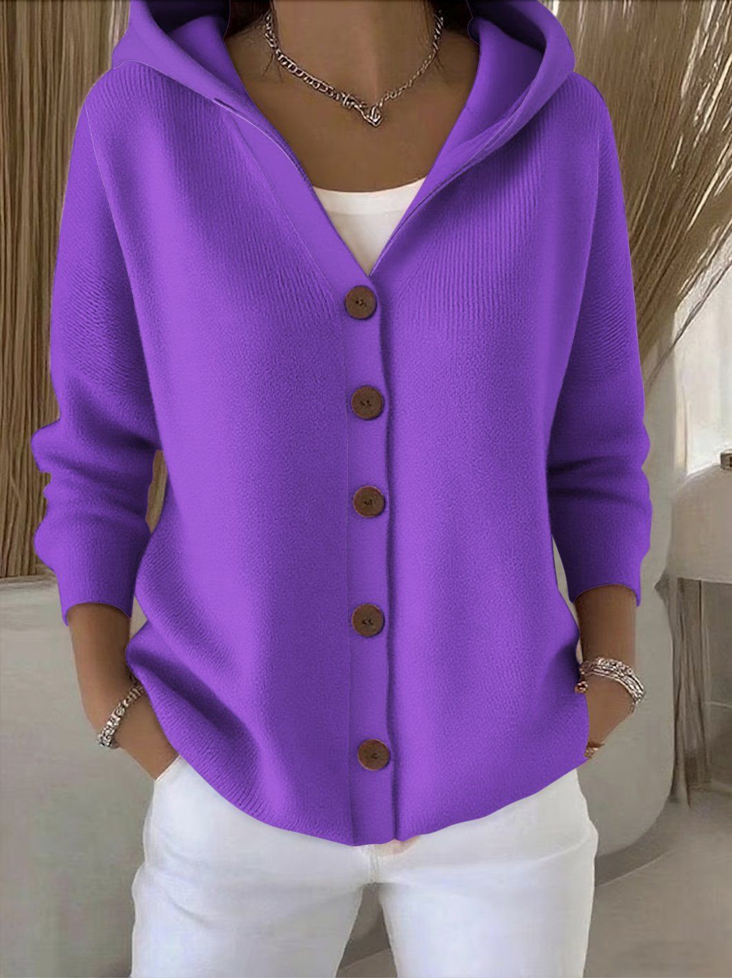 Rosie Hooded Cardigan - Purple
