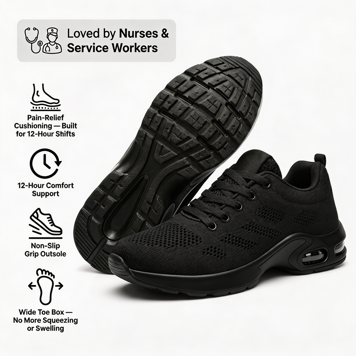 12-Hour Shift Shoes for Foot, Knee & Back Relief