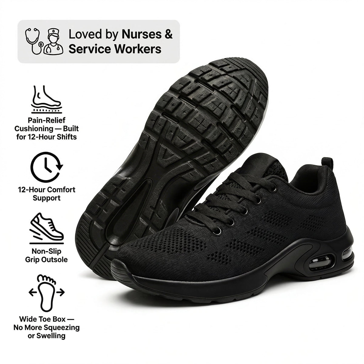 12-Hour Shift Shoes for Foot, Knee & Back Relief