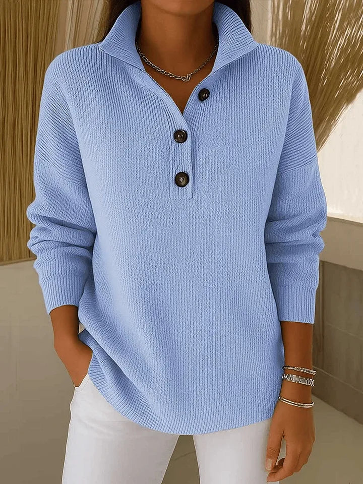 Amelia V-Neck Polo Sweater - Sky Blue