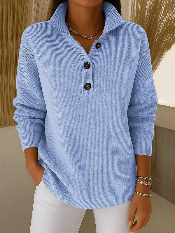 Amelia V-Neck Polo Sweater - Sky Blue
