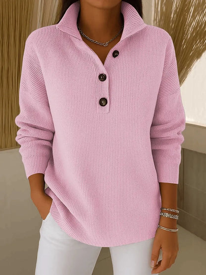 Amelia V-Neck Polo Sweater - Blush Pink
