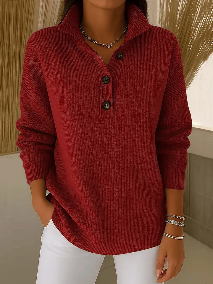 Amelia V-Neck Polo Sweater - Burgundy