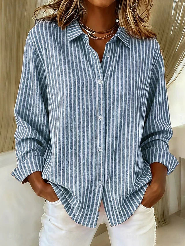 Jennifer Striped Button-Up Shirt - Blue