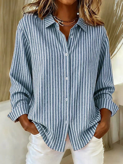 Jennifer Striped Button-Up Shirt - Blue