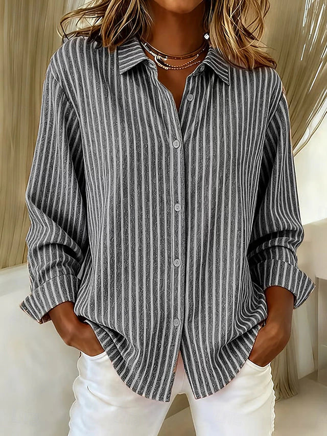 Jennifer Striped Button-Up Shirt - Gray