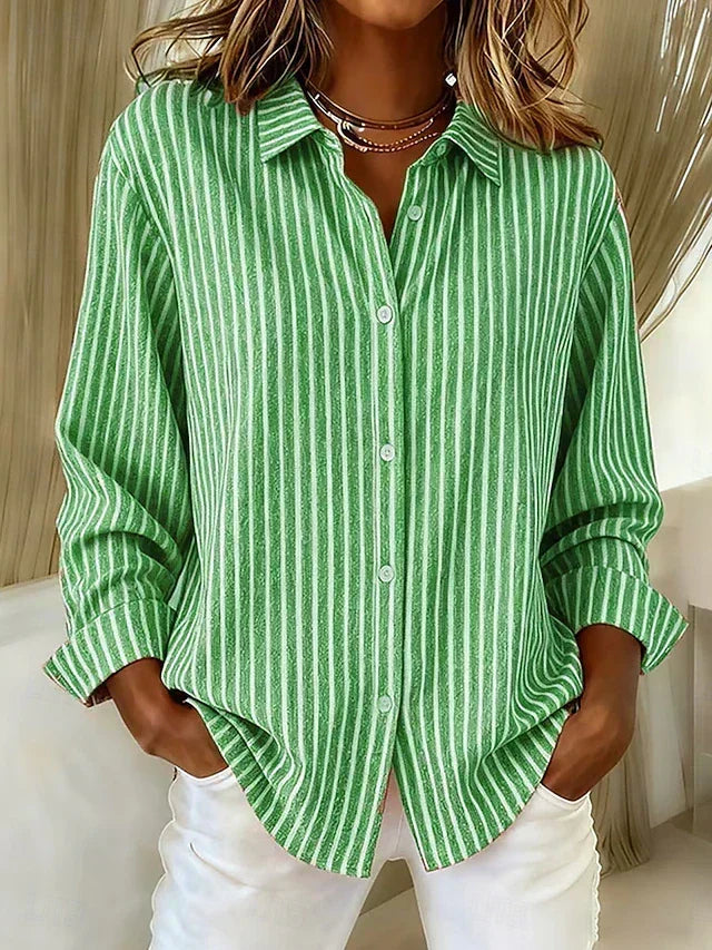 Jennifer Striped Button-Up Shirt - Green