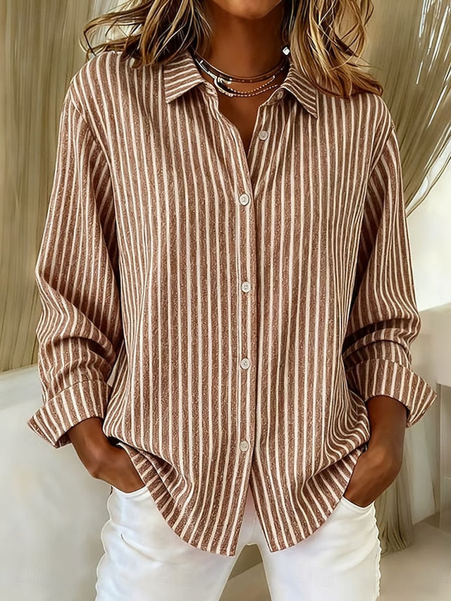 Jennifer Striped Button-Up Shirt - Khaki