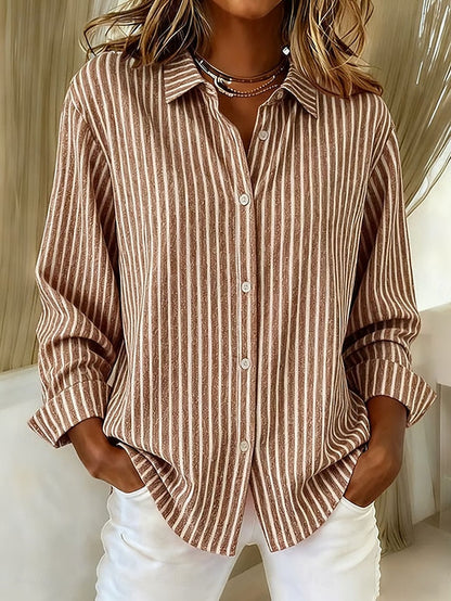 Jennifer Striped Button-Up Shirt - Khaki