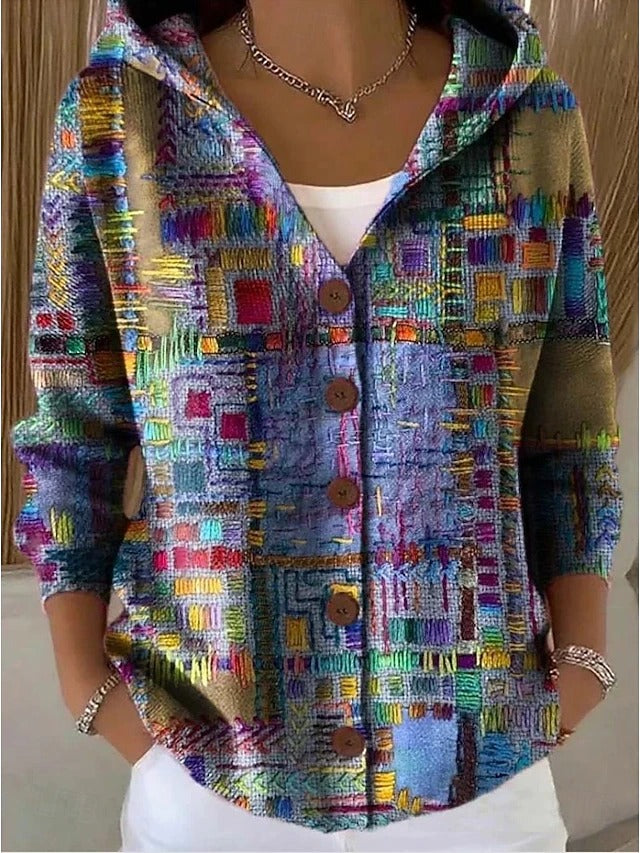 Colleen Printed Hooded Cardigan - Purple