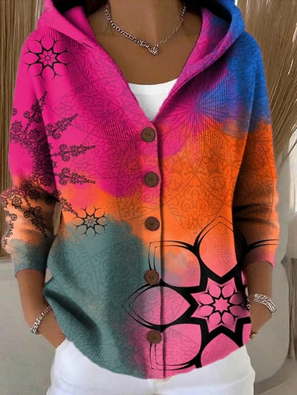 Colleen Printed Hooded Cardigan - Fuchsia
