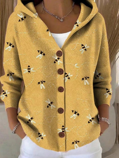 Colleen Printed Hooded Cardigan - Yellow