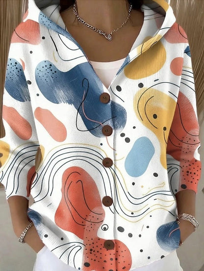 Colleen Printed Hooded Cardigan - Beige