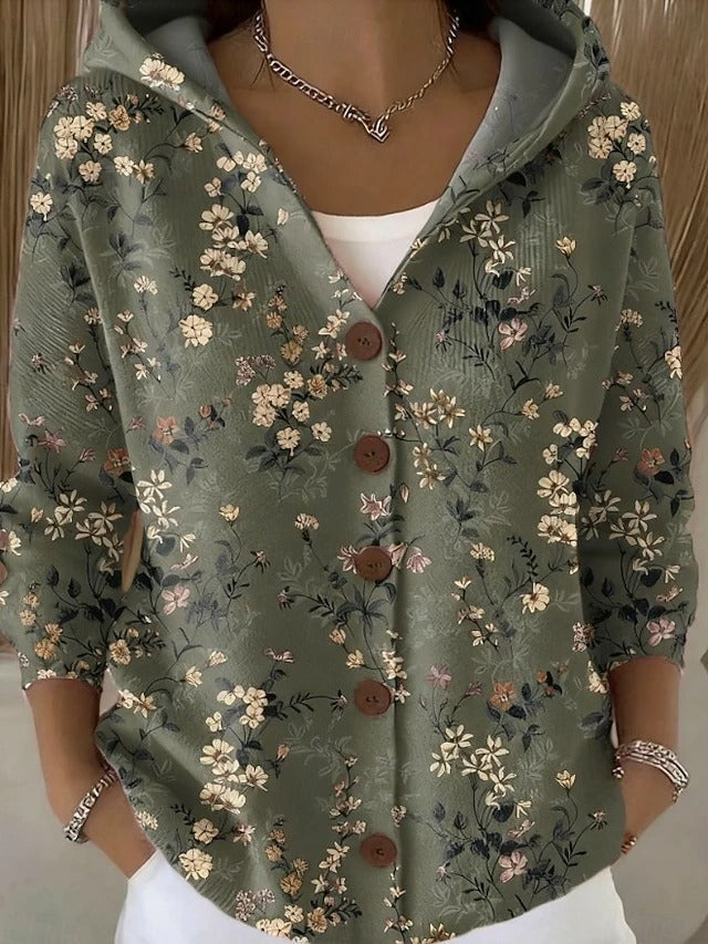 Colleen Printed Hooded Cardigan - Dark Green