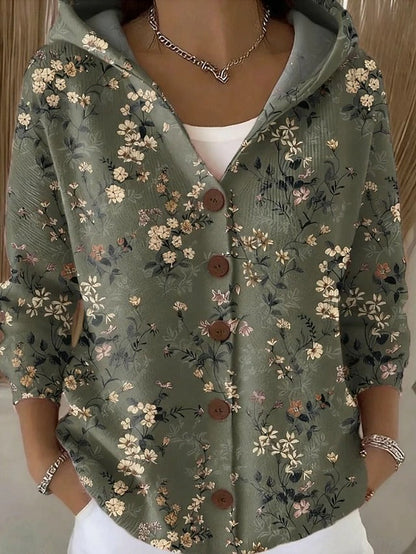 Colleen Printed Hooded Cardigan - Dark Green