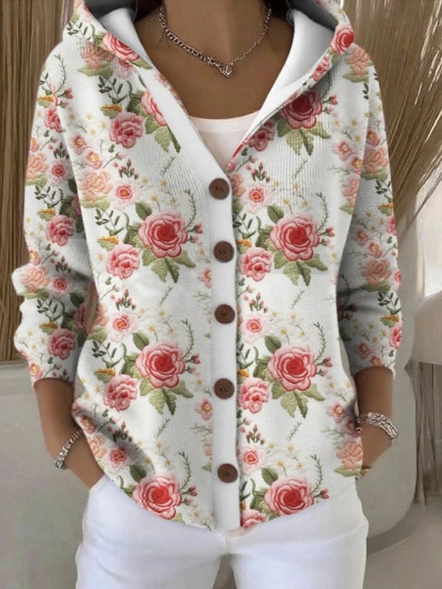 Colleen Printed Hooded Cardigan - Pink