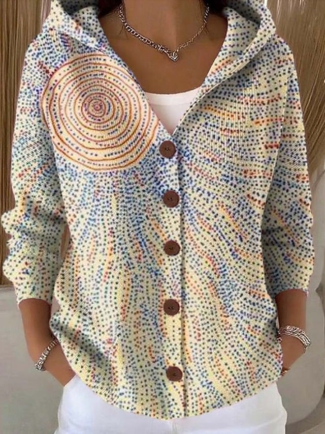 Colleen Printed Hooded Cardigan - Light Yellow