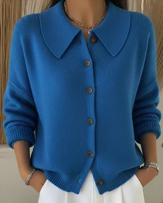 Vera Shirt Collar Cardigan - Blue