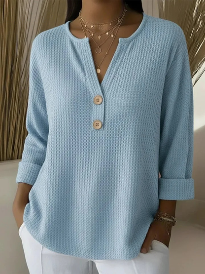 Lucy Textured Henley Top - Sky Blue