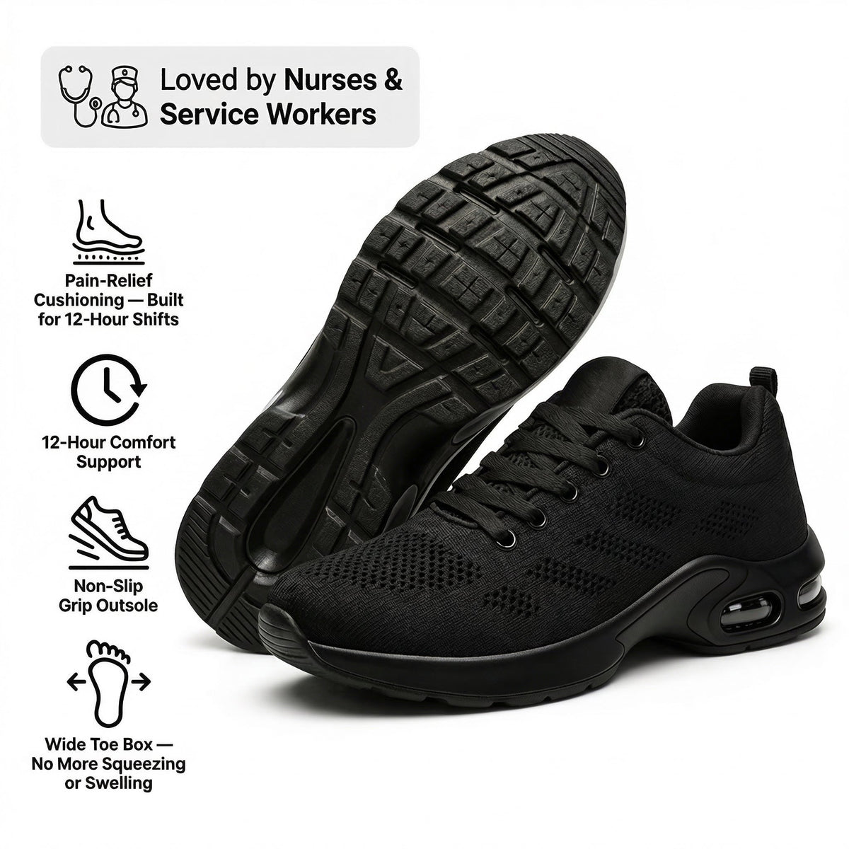 12-Hour Shift Shoes for Foot, Knee & Back Relief