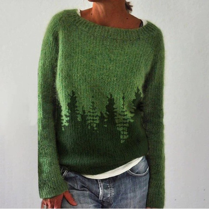 Judy Forest Retro Sweater – Green Trees