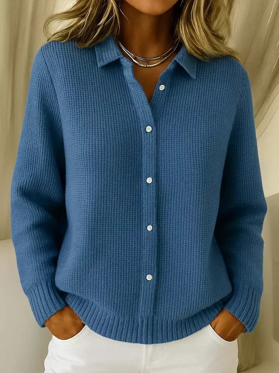 Katrina | Textured Knit Button Cardigan - Dark Blue