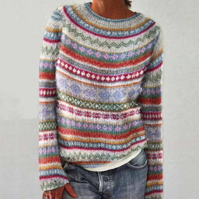 Sandra Stylish Retro Sweater – pastel Fair Isle knit