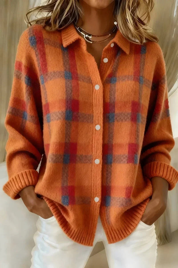 Megan | Plaid Button-Up Knit Cardigan