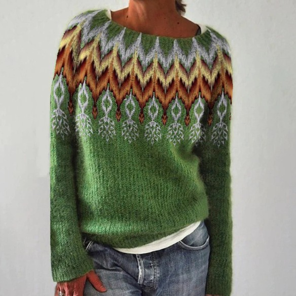 Margaret Nordic Yoke Sweater – Green