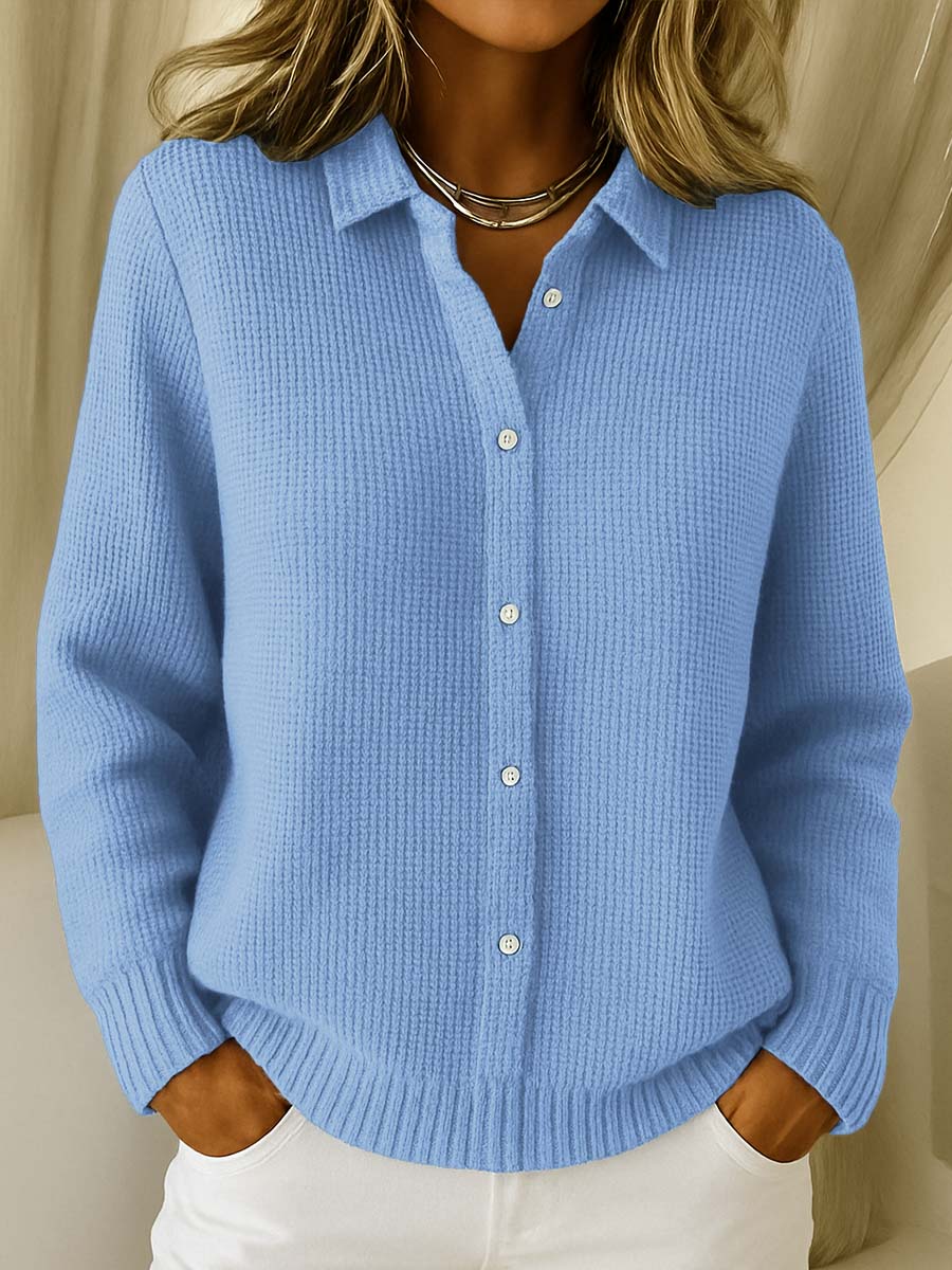 Katrina | Textured Knit Button Cardigan - Blue