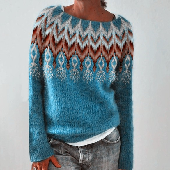 Margaret Nordic Yoke Sweater – Blue