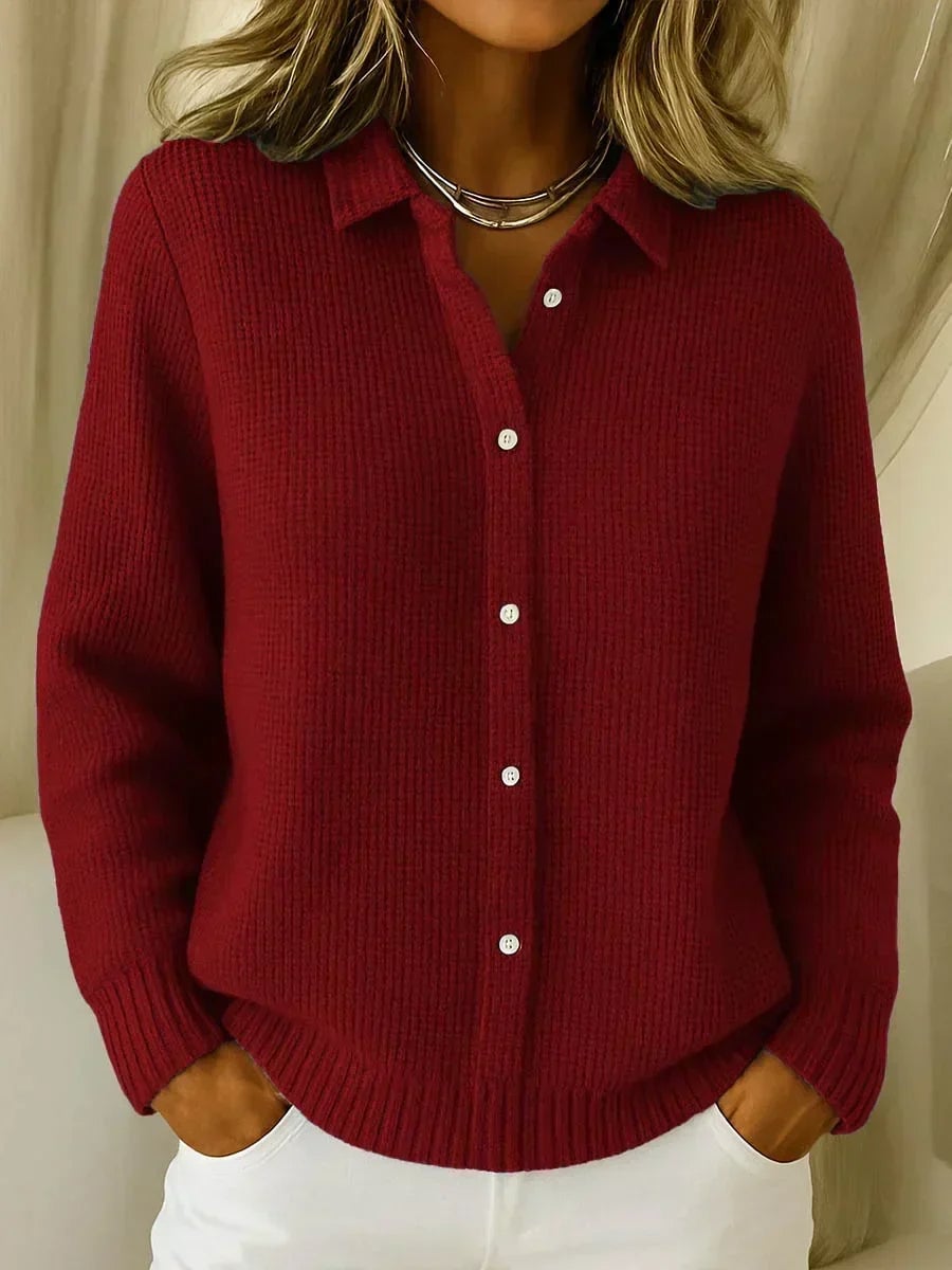 Katrina | Textured Knit Button Cardigan - Wine Red