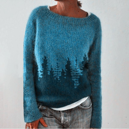 Judy Forest Retro Sweater – Blue Trees