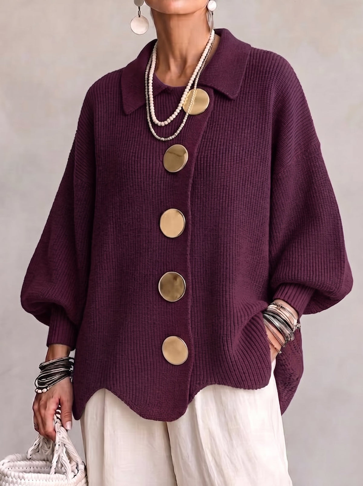Allison - Oversized Knit Cardigan with Statement Buttons