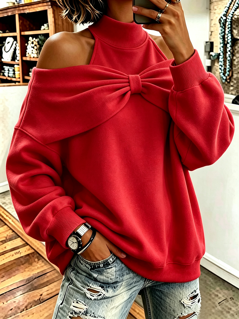 Chelsea - Oversized Bow Mock Neck Sweatshirt