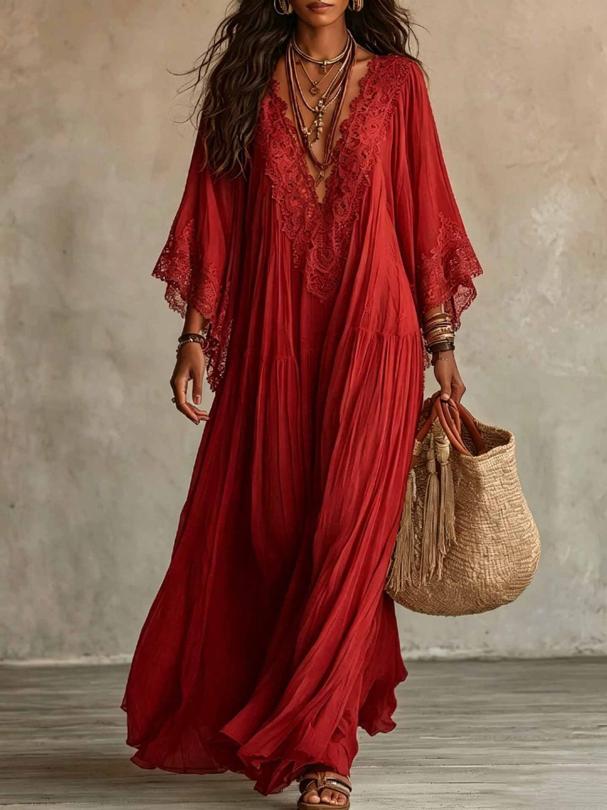 Jessica - Lace Trim Chiffon Maxi Dress