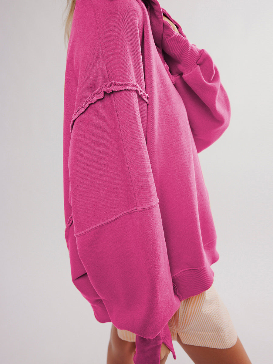 Stephanie - Oversized Raw-Edge Henley Sweatshirt