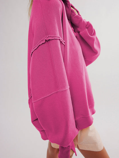 Stephanie - Oversized Raw-Edge Henley Sweatshirt