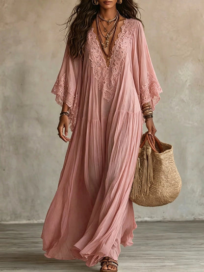 Jessica - Lace Trim Chiffon Maxi Dress