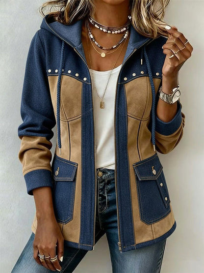 Amber - Two-Tone Patchwork Hooded Jacket