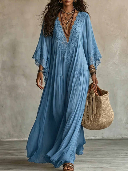 Jessica - Lace Trim Chiffon Maxi Dress