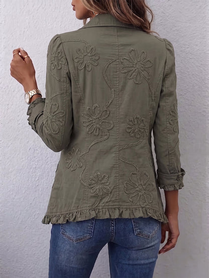 Kristen - Floral Embroidered Ruffle Utility Jacket