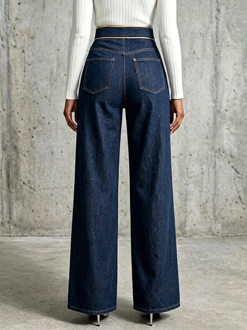 Heather - Gold Piping Wide-Leg Jeans