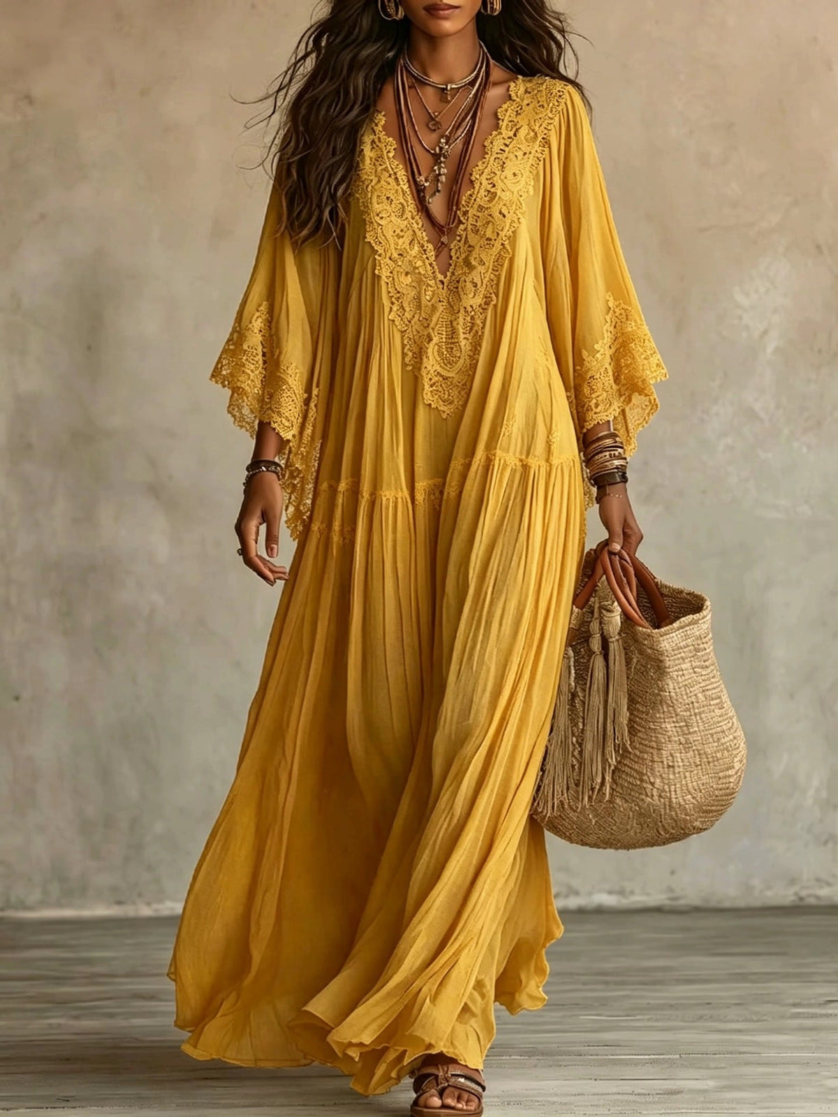Jessica - Lace Trim Chiffon Maxi Dress